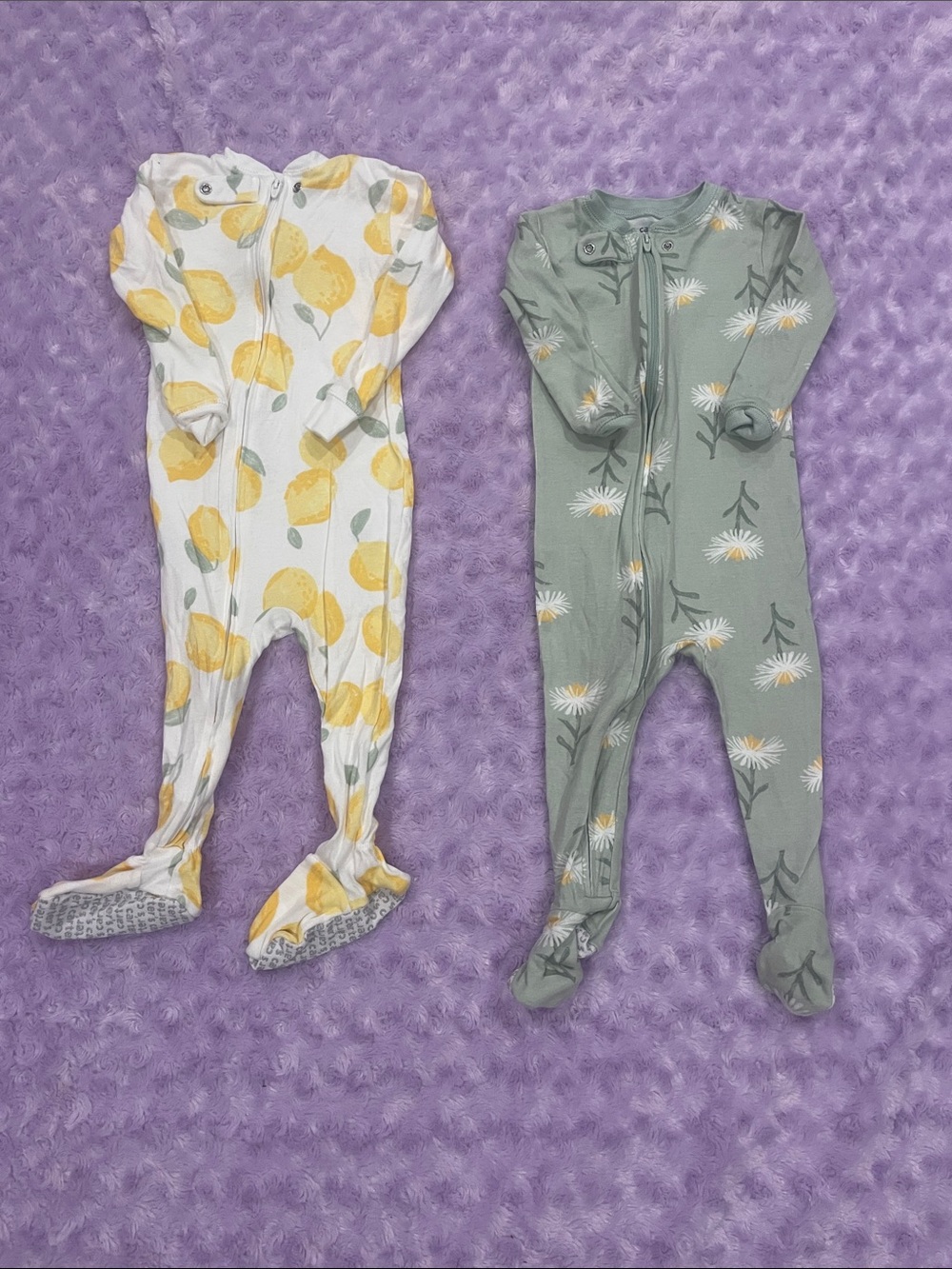 Carter's Yellow Lemon & Sage Green Daisy Footed One-Pieces (2)